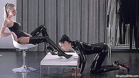 Lesbian blonde and brunette in sexy lingerie and stockings