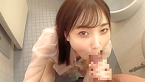 Asian brunette gets her pussy swallows and cummed in pov