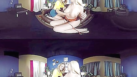 Hot blonde girls doing lesbian porn together in vr