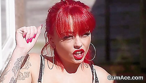 Redhead with perfect tattooed mouth gets fucked on the street