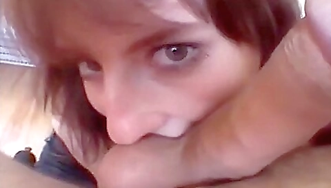 Big tits redhead babe getting my dick in her mouth