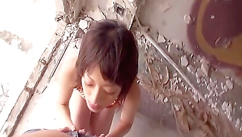 Japanese babe with big tits and a hairy pussy enjoys a hot outdoor vid