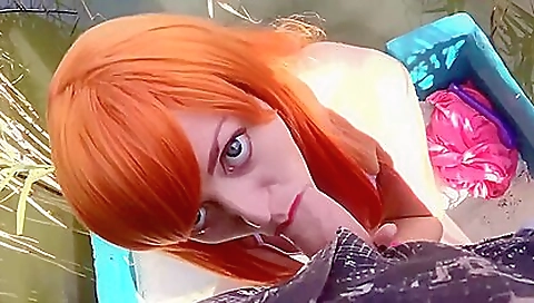 Redhead is getting her mouth and pussy fucked in the boat