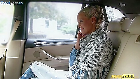 Blonde slut has sex on her husband's dick in a car