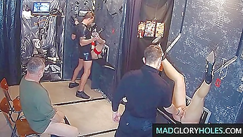 Horny blonde in stockings enjoys group sex with fellow