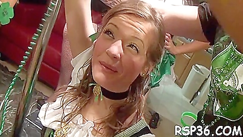 Horny blonde teen girl in a sexy lingerie is enjoying a threesome