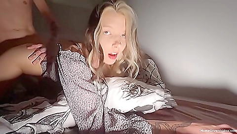 Blonde girl gets fucked in her bedroom in a sex show