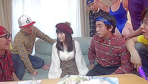 Horny asian brunette enjoys some kinky asian gangbanging