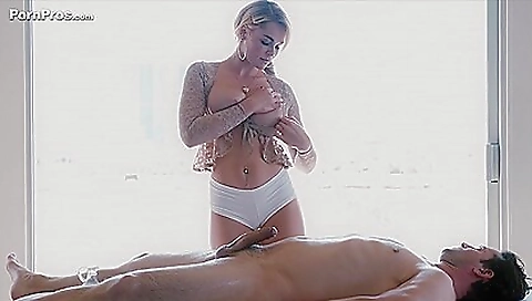 Big boobed blonde with big tits is giving a deepthroating blowjob