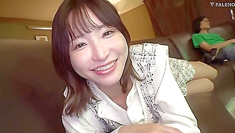 Asian brunette with a great body gets fucked in pov