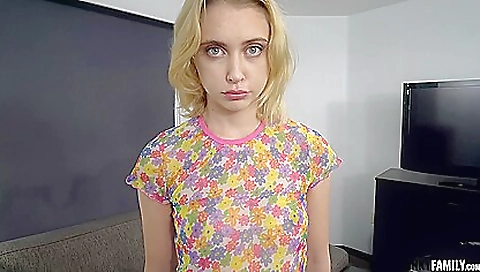 Blonde stepsister gets naked in her favorite lingerie